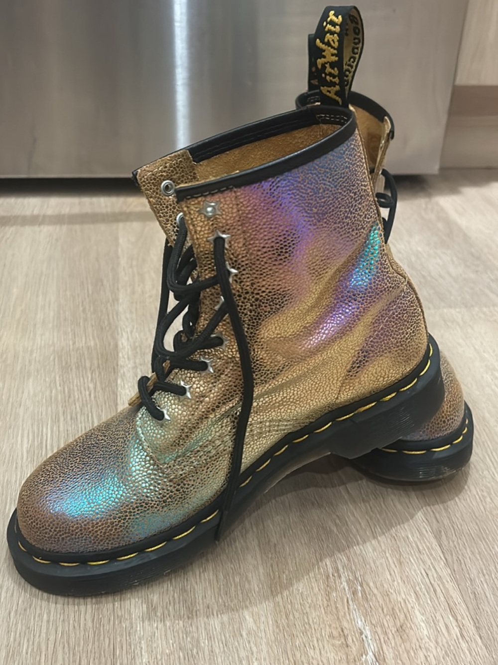 Dr. Martens Holographic Gold Lace-Up Combat Boots